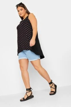 YOURS Curve Black Dot Print Pocket Detail Vest Top