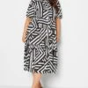 YOURS Curve Black Stripe Button Through Dress