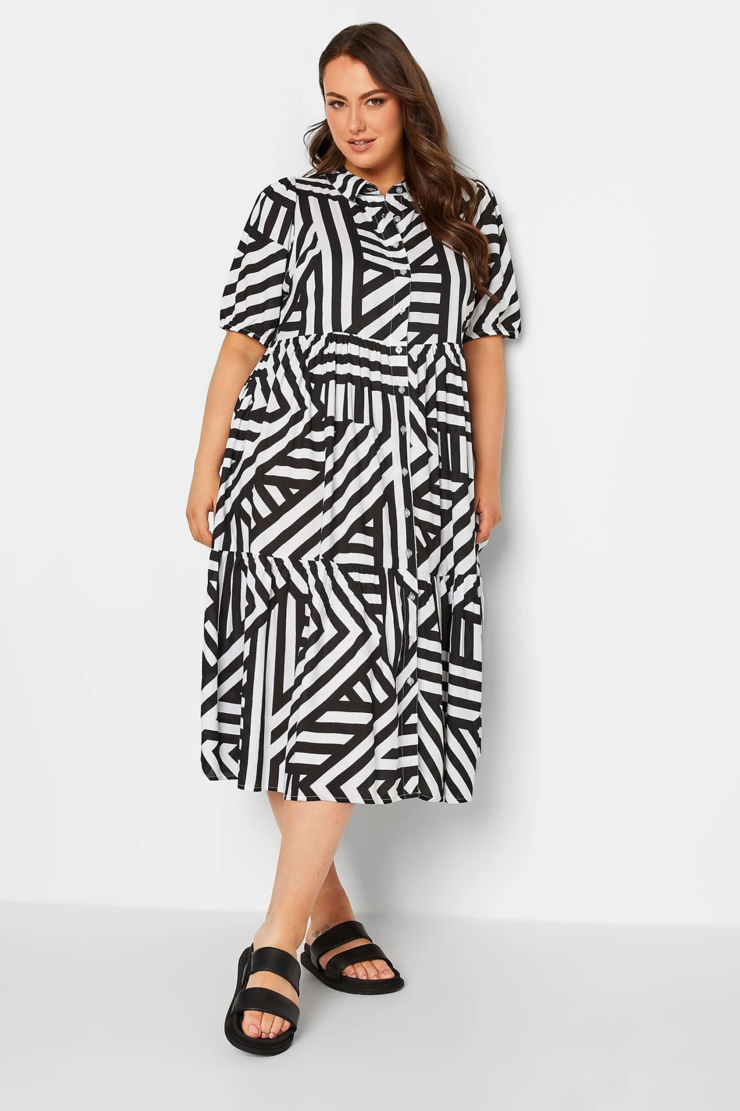 YOURS Curve Black Stripe Button Through Dress 1 YOURS Curve Black Stripe Button Through Dress