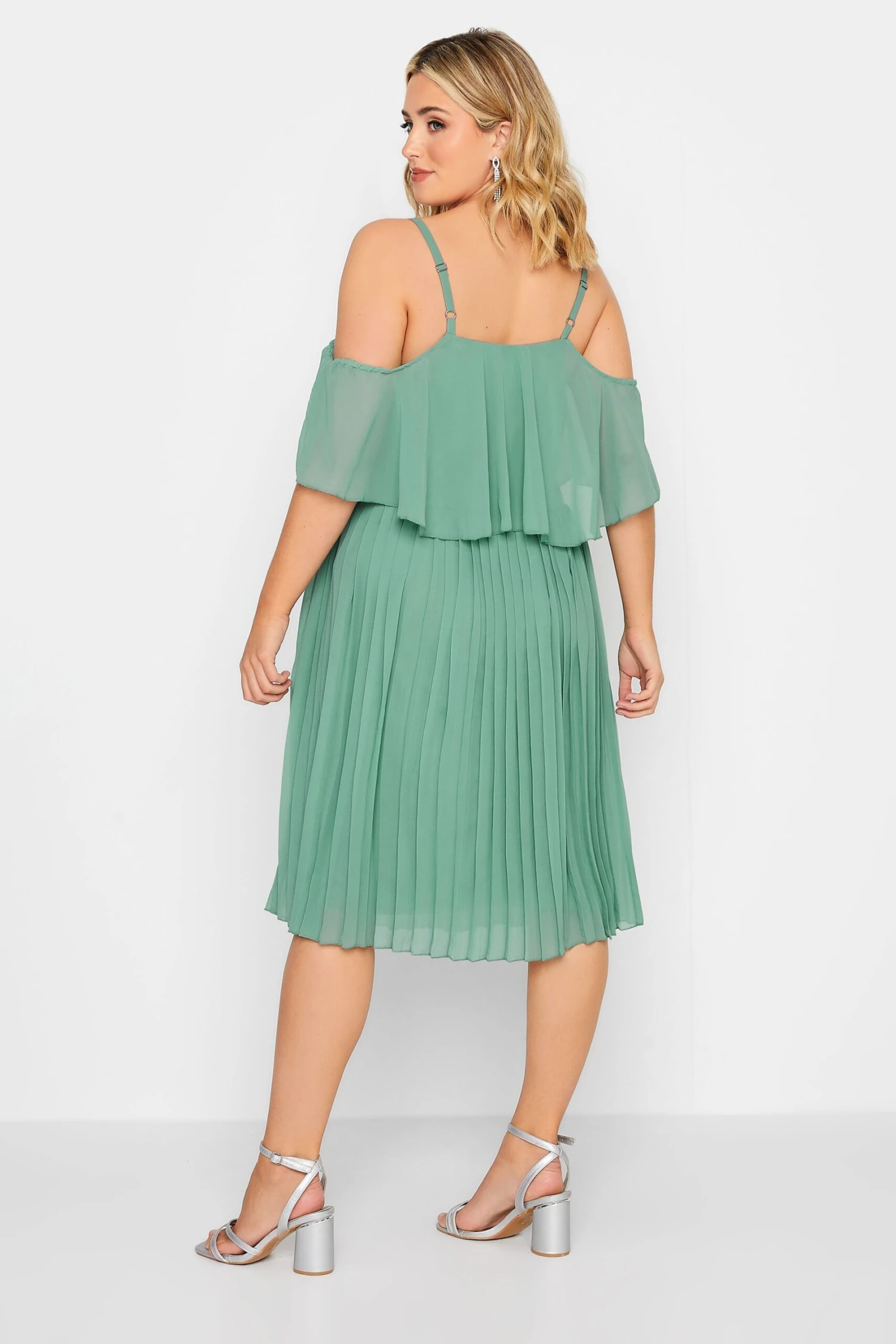 YOURS LONDON Curve Green Pleated Overlay Midi Dress 2 YOURS LONDON Curve Green Pleated Overlay Midi Dress - Image 2