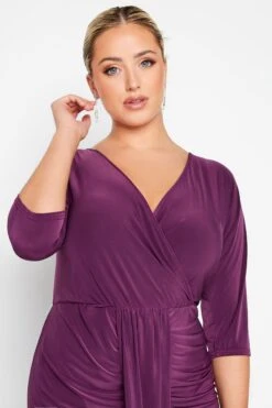 YOURS LONDON Curve Purple Ruffle Wrap Bodycon Dress -Luna Looks Zone f7a6c636 aa95 4f 161808 D