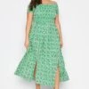 YOURS Curve Green Floral Shirred Bardot Maxi Dress