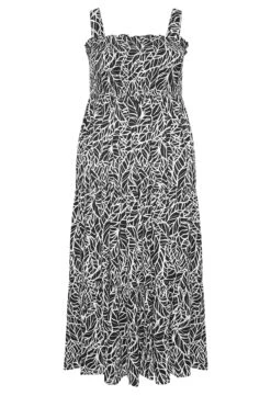 YOURS Curve Black Leaf Print Shirred Maxi Dress -Luna Looks Zone f7b6088a 64d3 47 137426 X