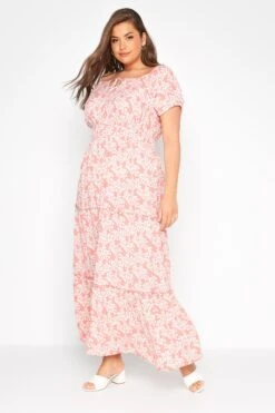 YOURS Curve Pink Floral Bardot Maxi Dress