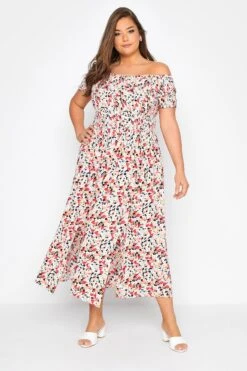 YOURS Curve Red Floral Bardot Maxi Dress