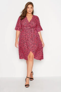 YOURS LONDON Curve Red Leopard Print Midi Wrap Dress