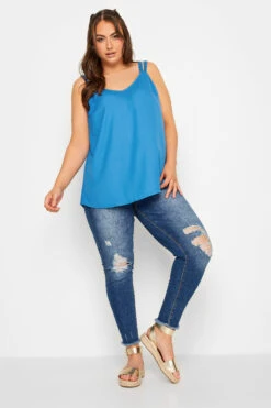 LIMITED COLLECTION Curve Blue Embroidered Strap Vest Top