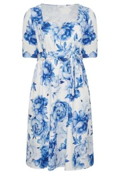 YOURS LONDON Curve White & Blue Notch Neck Floral Dress -Luna Looks Zone f9a87a3d 1a36 46 162091 X