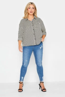 YOURS PETITE Curve Black & Cream Stripe Shirt