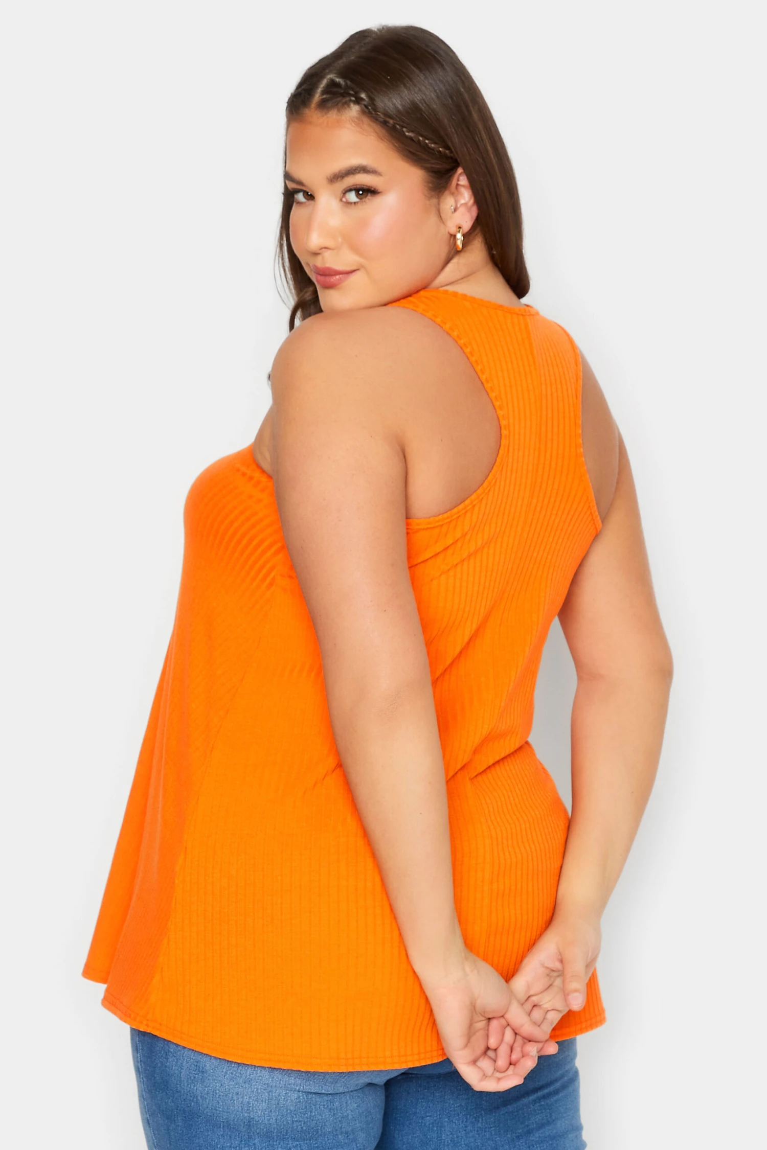 LIMITED COLLECTION Curve Orange Ribbed Racer Cami Vest Top 3 LIMITED COLLECTION Curve Orange Ribbed Racer Cami Vest Top - Image 3