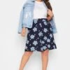 YOURS Curve Navy Blue Floral Print Jersey Shorts
