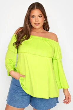 LIMITED COLLECTION Curve Lime Green Frill Bardot Top 8 LIMITED COLLECTION Curve Lime Green Frill Bardot Top -Luna Looks Zone fa7a32aa 5d79 4b 214959 A