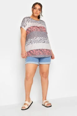 YOURS Curve Orange Stripe Animal Print T-Shirt