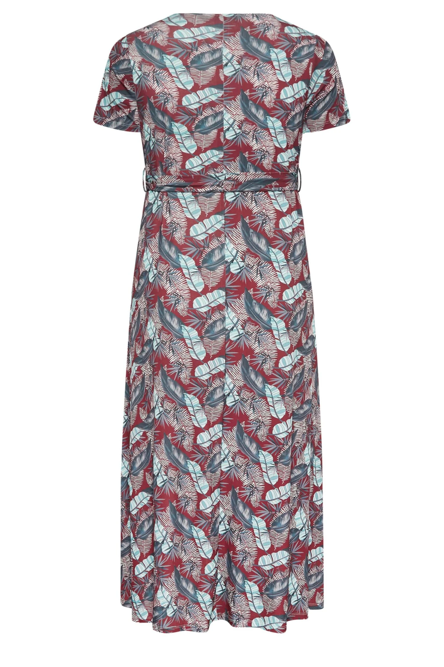 YOURS Curve Red Leaf Print Maxi Wrap Dress 6 YOURS Curve Red Leaf Print Maxi Wrap Dress - Image 6
