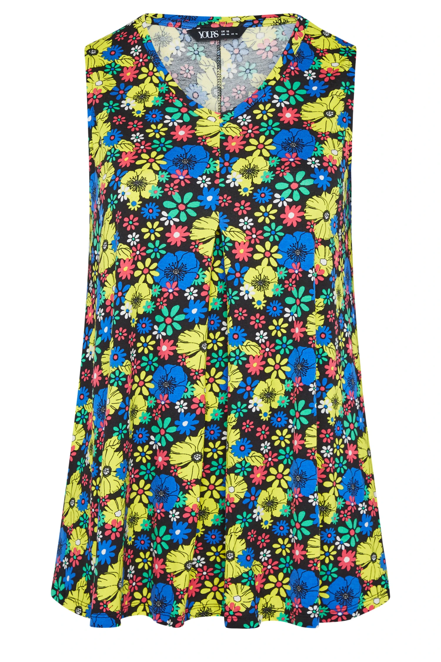 YOURS Curve Black & Yellow Floral Print Pleat Front Vest Top 5 YOURS Curve Black & Yellow Floral Print Pleat Front Vest Top - Image 5