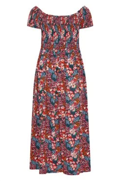 YOURS Curve Pink Floral Print Bardot Maxi Dress -Luna Looks Zone fb683c78 dc8e 4c 137098 Y