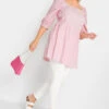 YOURS Curve Pink Gingham Print Square Neck Shirred Top