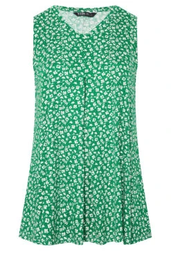 YOURS Curve Green Floral Print Pleat Front Vest Top -Luna Looks Zone fbe336a7 505d 4d 302068 X
