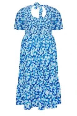 LIMITED COLLECTION Curve Blue Ditsy Print Shirred Midaxi Dress -Luna Looks Zone fbff5fb3 fde7 44 215539 Y