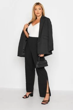 YOURS Curve Black Stretch Scuba Side Split Trousers
