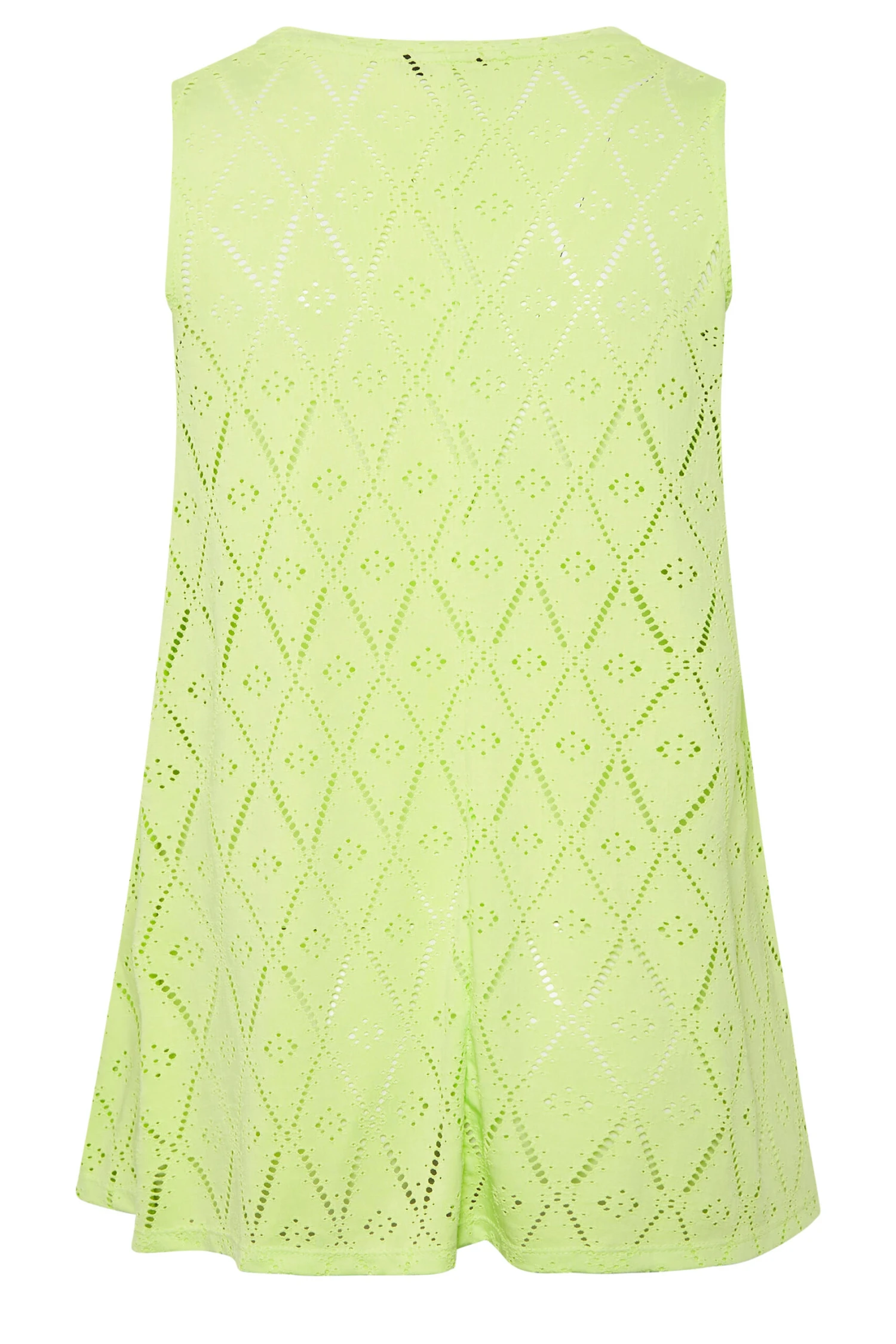 YOURS Curve Lime Green Broderie Anglaise Swing Vest Top 5 YOURS Curve Lime Green Broderie Anglaise Swing Vest Top - Image 5