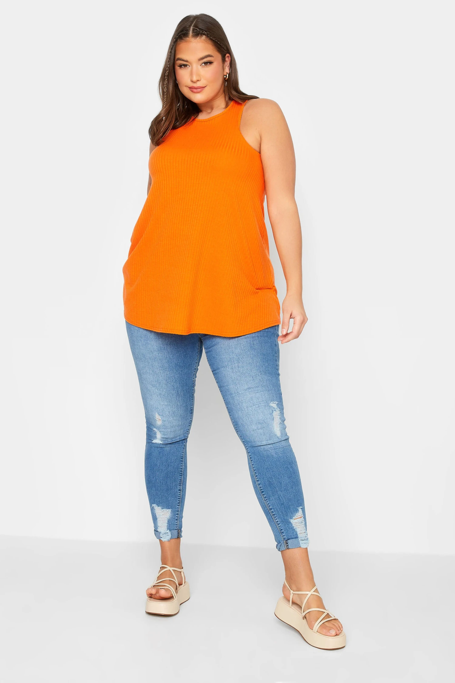 LIMITED COLLECTION Curve Orange Ribbed Racer Cami Vest Top 1 LIMITED COLLECTION Curve Orange Ribbed Racer Cami Vest Top