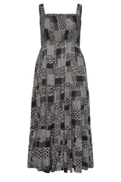 YOURS Curve Black Patchwork Print Shirred Strappy Sundress -Luna Looks Zone fc6ff098 6651 4f 137463 X