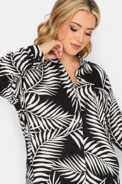 YOURS PETITE Curve Black Palm Print Shirt -Luna Looks Zone fd0ab98f af1d 49 174484 D