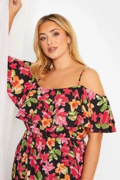 YOURS LONDON Curve Black Floral Bardot Ruffle Maxi Dress -Luna Looks Zone fd5a153a 90ab 46 161956 E