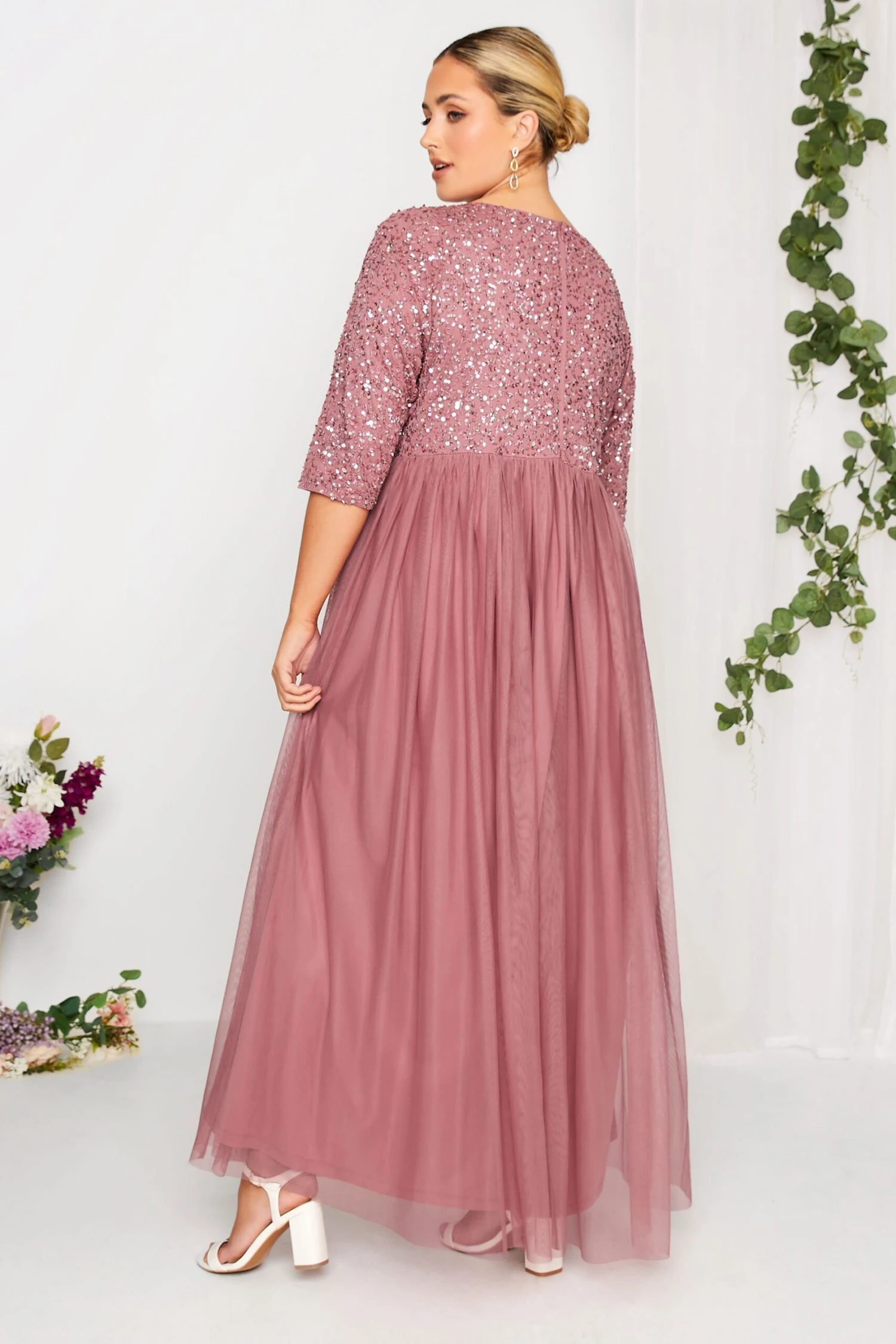 LUXE Curve Dark Pink Sequin Hand Embellished Maxi Dress 2 LUXE Curve Dark Pink Sequin Hand Embellished Maxi Dress - Image 2