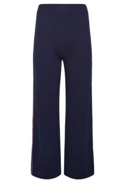 YOURS PETITE Curve Navy Blue Block Stripe Wide Leg Trousers -Luna Looks Zone fdc6fe10 94ce 4f 174565 X