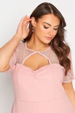 YOURS LONDON Curve Pink Polka Dot Mesh Midi Skater Dress -Luna Looks Zone fe166849 eb3b 4c 161379 D