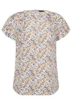 YOURS Curve White Floral Print Frill Blouse -Luna Looks Zone fee2c31a ec10 49 174274 X