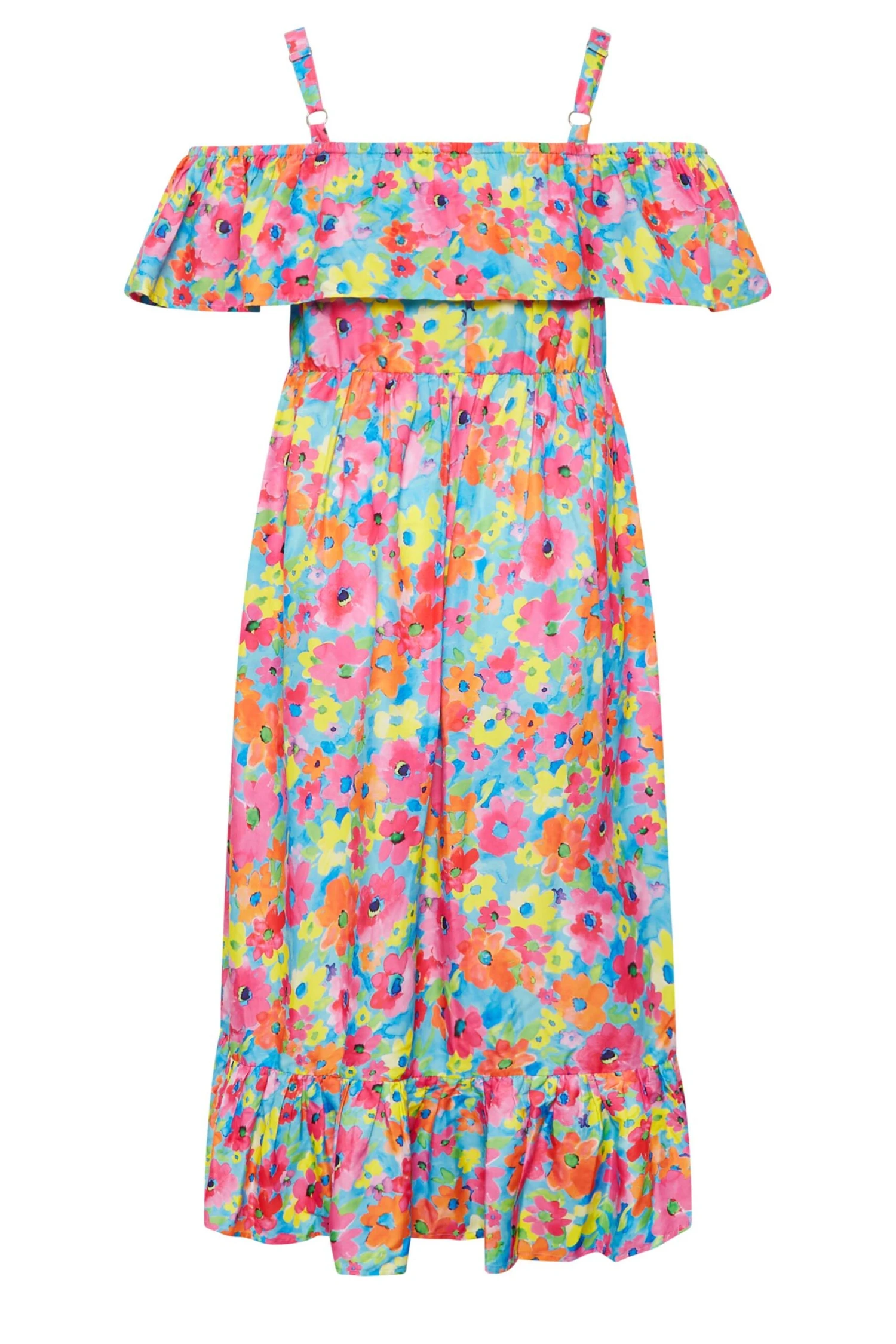 LIMITED COLLECTION Curve Pink Floral Frill Cold Shoulder Midi Dress 7 LIMITED COLLECTION Curve Pink Floral Frill Cold Shoulder Midi Dress - Image 7