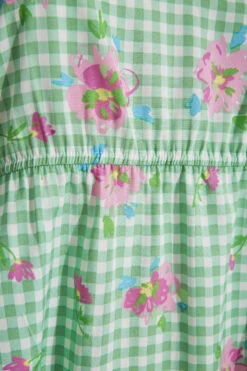 LIMITED COLLECTION Curve Green Gingham Floral Puff Sleeve Peplum Top -Luna Looks Zone ff39e9e5 fed1 49 214366 S