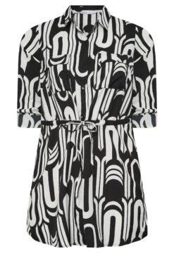 YOURS Curve Black & White Geometric Print Utility Tunic Shirt -Luna Looks Zone ff8bbd01 9966 41 131935 X