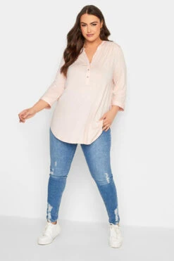 YOURS Curve Light Pink Half Placket Blouse