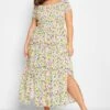 YOURS Curve White Floral Print Shirred Maxi Dress