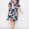 YOURS LONDON Curve Navy Blue Floral Print Square Neck Dress