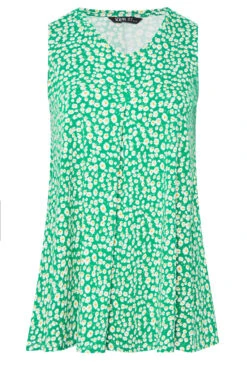 YOURS Curve Green Daisy Print Pleat Front Vest Top -Luna Looks Zone fff8e2d8 06fe 4b 302070 X